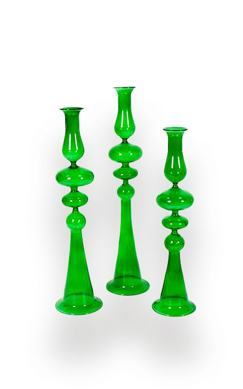 Tall Glass Candle Holders- Set of 3