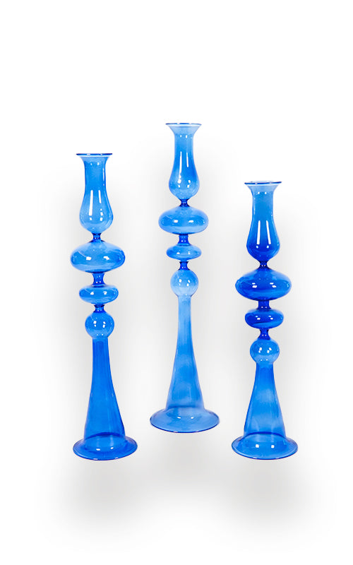 Tall Glass Candle Holders- Set of 3